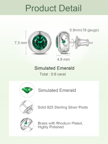 0.6-4 Carat 5A Cubic Zirconia/Simulated Emerald Sparkle Stud Earrings for Women, Hypoallergenic 925 Sterling Silver Posts, Anniversary Birthday Valentines Mothers Day Jewelry Gift - color: Simulated Emerald - White Gold, size: 0.6 Carat (0.30ct * 2)