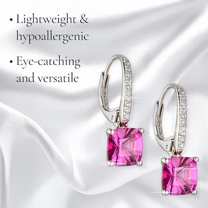 NADRI Cushion Cut CZ Leverback Earrings - color: Cushion - Pink