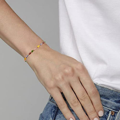 Gold Chain Bracelet for Women, 14K Gold Plated | Dainty Bracelets with Adjustable Chain, Trendy Jewelry Gift for Women - style: Colorful chain