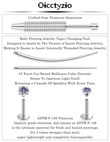 F136 Titanium 20/18/16g Flatback Earrings Nose Lip Rings Jewelry - color: Purple, size: 16g