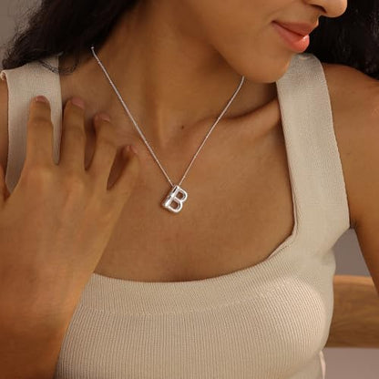 Ewrkbrㅤ Initial Necklaces for Women, 14k Gold Plated Bubble Letter Necklace Chunky Gold Necklace Dainty Charm Initial Necklaces for Women Trendy Custom Preppy Stocking Stuff Necklace Christmas Gifts - color: Silver, style: B