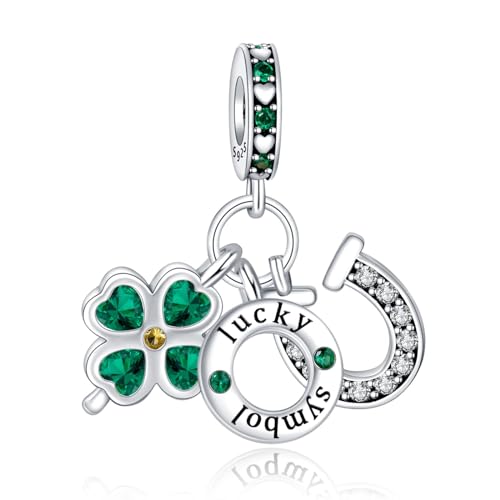 LaMenars 925 Sterling Silver Charms for Pandora Bracelets & Necklaces | Bead Charms Birthday Holiday Jewelry Gifts For Women - color: 4 Clover Leaf Lucky Dangle