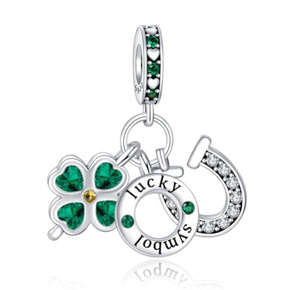 LaMenars 925 Sterling Silver Charms for Pandora Bracelets & Necklaces | Bead Charms Birthday Holiday Jewelry Gifts For Women - color: 4 Clover Leaf Lucky Dangle