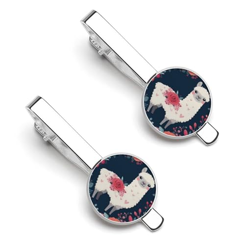 Tie Clip for Men, Tie Bar Cufflinks Set, Copper Necktie Clip And Shirt Cuff Links for Business Wedding Gift - color: Lovely Llama Floral