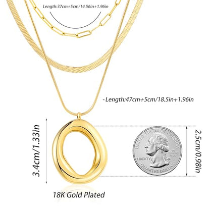 Layered Gold Necklaces for Women,18K Real Gold Plated Trendy Circle Pendant Necklace, Stackable Necklace Stainless Steel Jewelry Gifts for Birthday Valentine's, Mother's Day & Christmas - style: Gold-A