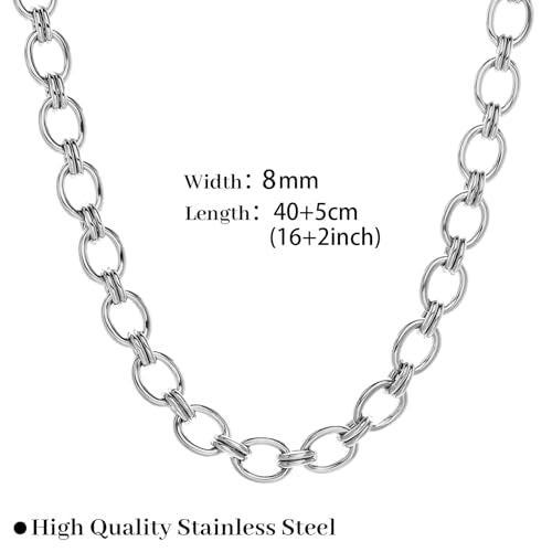 FEEL STYLE Chunky Gold Necklace for Women - 14K Gold Plated 10mm/14mm Cuban Link Chain & 8mm O-Link Chunky Necklace Fashion Jewelry Adjustable - color: Silver Chain, style: 8MM O-Chain