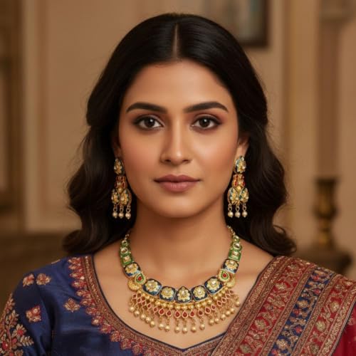 Efulgenz Indian Wedding Antique Crystal Faux Pearl Necklace Set for Women - color: Gold Multi