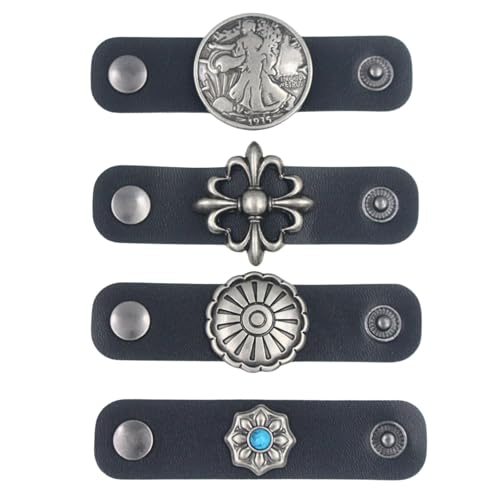 PEARLY JUN 4Pcs Western Bandana Scarf Ring Neckerchief Slide Buckle for Men Women Silk Scarves Cowboy Accessories - color: Silver D