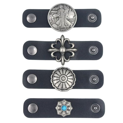 PEARLY JUN 4Pcs Western Bandana Scarf Ring Neckerchief Slide Buckle for Men Women Silk Scarves Cowboy Accessories - color: Silver D