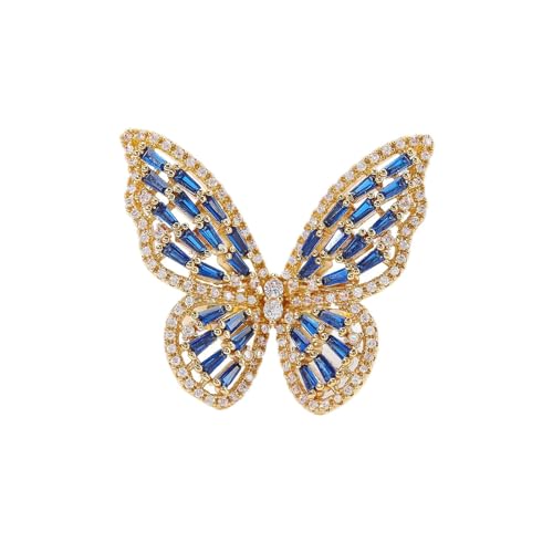 Butterfly Rings for Women Adjustable Golden Cocktail Ring Sparkly Stones Statement Silver Bow Open Wrap Bow Jewelry Bridesmaids Wedding Valentine’s Day Gift Lover Mother - color: JZ03-Gold Blue