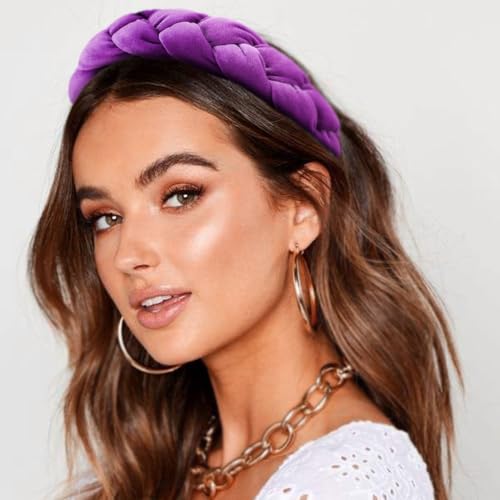 DRESHOW Braided Headbands for Women Velvet Hair Hoop Elastic Criss Cross Hair Bands Accessories - color: 01 Pack: Violet Velvet Braided