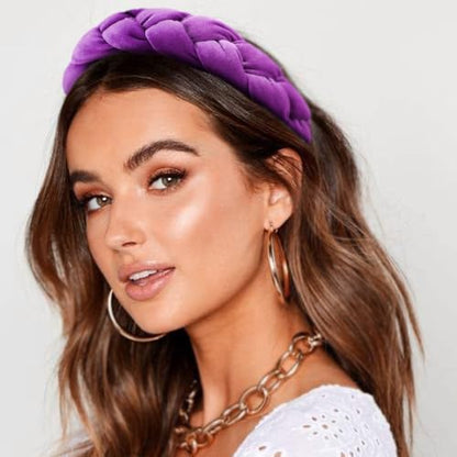 DRESHOW Braided Headbands for Women Velvet Hair Hoop Elastic Criss Cross Hair Bands Accessories - color: 01 Pack: Violet Velvet Braided