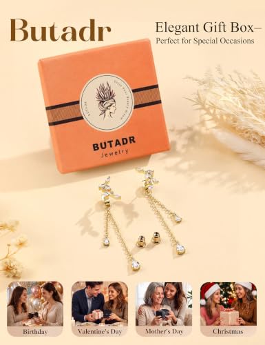 Pearl Dangle Stud Earrings for Women, 925 Sterling Silver Post Drop Earring | Trendy Detachable Chain Earrings, CZ Flower Stud Earrings, Hypoallergenic Wedding Statement Jewelry for Brides - color: Gold 2