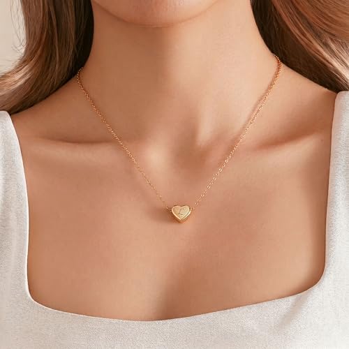 18k Gold Plated Heart Pendant Letter Necklaces for Girls Stainless Steel Initial Necklace for Women Birthday Gifts for Girls Women - color: Brushed Gold, style: Letter L