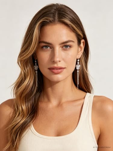 Silver Dangle Earrings Women Dangling Drop Bridesmaid Wedding Prom Jewelry - color: Silver flower