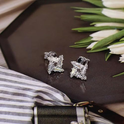 Moissanite Stud Earrings for Women, DF/VVS Clarity, Sterling Silver with 18K White Gold Plated - style: 0.8 Carat Geometric