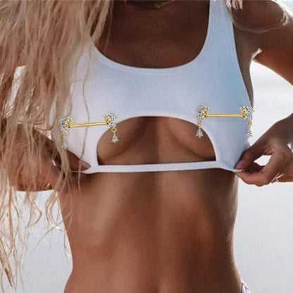 316L Stainless Steel Butterfly Nipple Rings 18K Gold Plated with CZ Butterflies Crystal Dangle Nipple Studs Rings Nipplerings Body Piercing Jewelry for Women - color: Gold