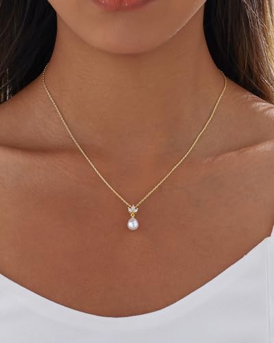 Pearl Necklaces for Women Trendy 14k Gold Plated Cubic Zirconia Pearl Pendant Necklace Valentines Day Wedding Birthday Mother's Day Gifts Dainty Gold Necklace for Women - color: Style 2 - Gold Necklace