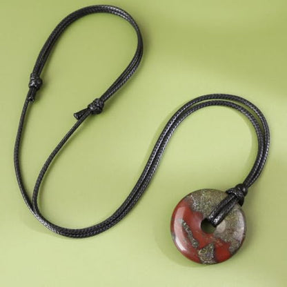 Anjiucc Natural Gemstone Pendant Necklce Lucky Coin Crystal Necklace Donut Pendnat with Adjustable Rope Healing Crystal for Men - color: Dragon Blood Stone