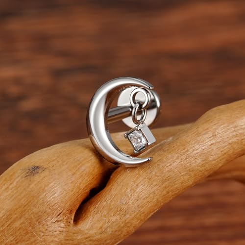 1PC ASTM F136 Titanium Mini Threadless Flat Back Stud 18G 6mm 8mm for Conch Helix Flat Tragus Labret - color: Moon - Tit