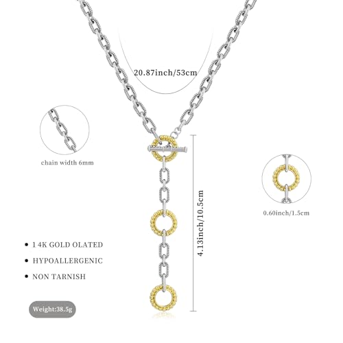 Two Tone Wire Necklace Gold and Silver Link Chain Adjustable 18K Gold Plated Twist Vintage Classic Jewelry - style: Golden Circle - Silver 3