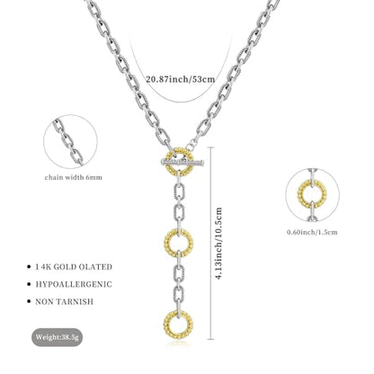 Two Tone Wire Necklace Gold and Silver Link Chain Adjustable 18K Gold Plated Twist Vintage Classic Jewelry - style: Golden Circle - Silver 3