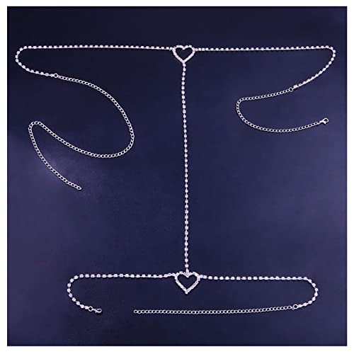 Rhinestone Heart Leg Chain Rhinestone Thigh Silver Crystal Leg Chain Waist Chain Belly Jewelry for Women Party(Waist)