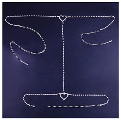 Rhinestone Heart Leg Chain Rhinestone Thigh Silver Crystal Leg Chain Waist Chain Belly Jewelry for Women Party(Waist)
