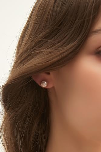 EAMTI Pearl Earrings for Women Trendy 18K Gold Plated Sterling Silver Freshwater Cultured Pearl Stud Earrings Hypoallergenic 5.5-9.5MM - color: Pink-purple, size: 8.6-9.5mm