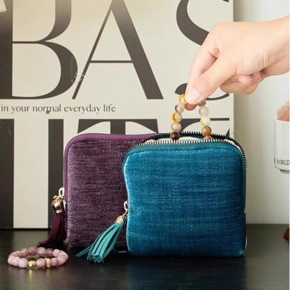 Small Travel Jewelry Pouch Velvet Case with Zipper 6 Compartment | Accessory pouch