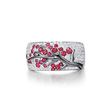 Santuzza 925 Sterling Silver Cherry Ring Cubic Zirconia Tree Branches Ring for Women - color: Created Ruby