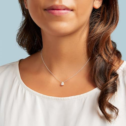 Dainty Necklace - 14K Gold/White Gold Plated Solitaire Tiny Pear Cut Teardrop Cubic Zirconia Necklace,Cubic Zirconia Accented Cross/Snowflake/Polaris North Star/Clover/Leaf/Flower Design Pendant Necklace for Women 16.5”+2” - color: Silver, style: Silver P