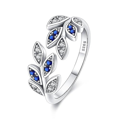 KUNSIR 925 Silver Cubic Zirconia Ring Size 7-9 Wedding Band Sterling Silver Eternity Ring Modern Style - style: Leaf Ring