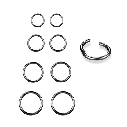 4/8Pcs 20G 18G 16G Nose Rings Hoops Surgical Steel | Nose Seamless Hinged Clicker Segment Septum Lip Rings Conch Tragus Cartilage Daith Rook Piercing Jewelry 6mm 8mm 10mm 12mm - color: Black, size: 18G*(6/8/10/12mm)-8pcs