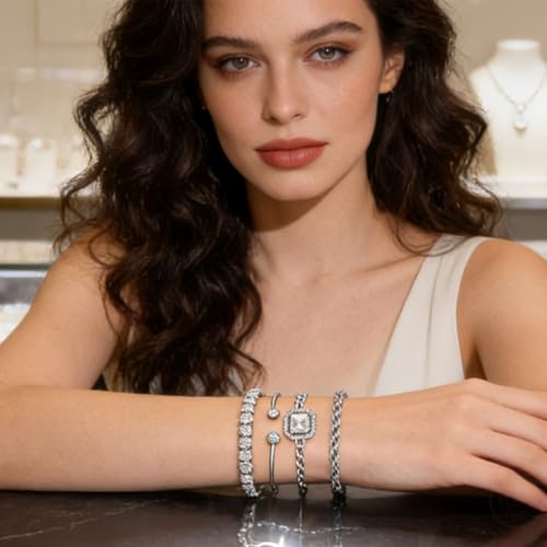 Alegend 14K Gold Plated Stackable Multilayer Bracelets + Titanium Steel(Not Rust, Resist Corruption, Easily Clean) 18K Gold Plated Single Bracelets - color: 14K Silver + 4PCS A