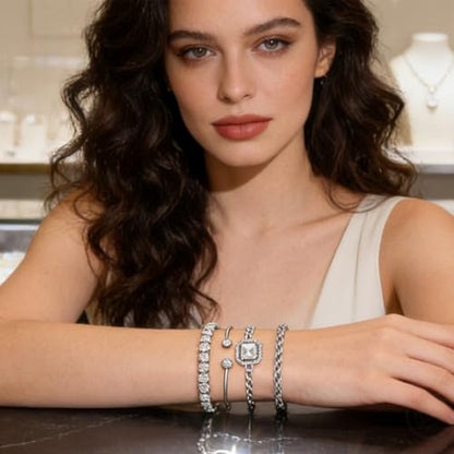 Alegend 14K Gold Plated Stackable Multilayer Bracelets + Titanium Steel(Not Rust, Resist Corruption, Easily Clean) 18K Gold Plated Single Bracelets - color: 14K Silver + 4PCS A