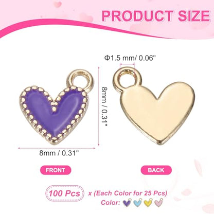 MECCANIXITY Enamel Alloy Heart Charm,Valentine Heart Pendants Love Jewelry Making Charm for DIY Necklace Bracelet Earrings Keychain - color: Pink/Blue/Purple/Yellow