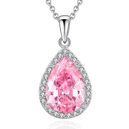 VONSSY Classic Oval Pendant Gemstone Necklace | Crystal Ruby Sapphire Waterdrop Birthstone Teardrop Emerald Necklace | 18K Platinum Gold Plated Chain | Jewelry Gift for Mother Wife Girlfriend - color: NL-Pink-Platinunm