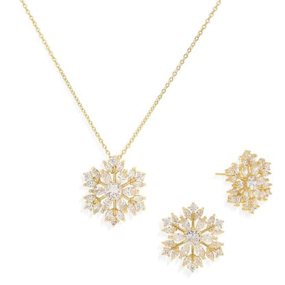 Gold Silver Stud Earrings Pendent Necklace Sets for Women, Dainty Rhinestone Crystal Necklace Earing Jewelry Set Wedding Accessories Fashion Holiday Gift - color: snowflakegold