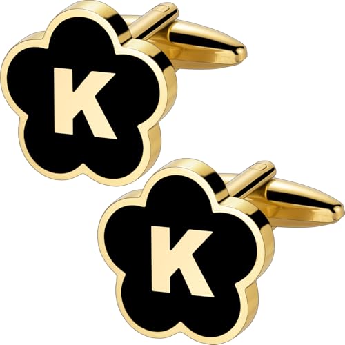 Initial Cufflinks for Mens,Personalized Black Glod Pated Letter Shirts CuffLinks,Stainless Steel Cuff Links, Business Wedding Gift A-Z - style: Letter K
