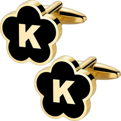 Initial Cufflinks for Mens,Personalized Black Glod Pated Letter Shirts CuffLinks,Stainless Steel Cuff Links, Business Wedding Gift A-Z - style: Letter K