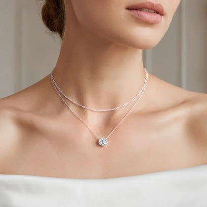 Layered Dainty Necklaces for Women Set, 14K Gold Silver Plated Choker Chain Simple Pendant Necklace Stackable, Trendy Prom Jewelry Gifts for Women - color: Diamond5-Silver