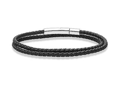 Miabella Genuine Italian Double Wrap Braided Leather Bracelet for Men Women, Stainless Steel Clasp, Made in Italy - color: Black, size: Small - 7" Length