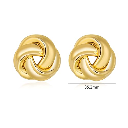 Love Knot Stud Earrings for Women Gold Plated Knot Earrings Geometric Twisted Statement Earrings Trendy Jewelry - color: Gold 35.2mm Knot