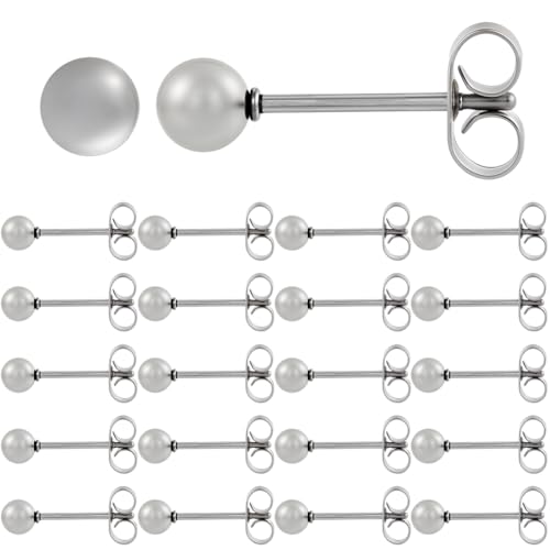 Beebeecraft 100pcs Ball Stud Earrings 304 Stainless Steel Tiny Ball Stud Earrings with Butterfly Ear Backs for Women Men - size: 4mm