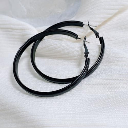 Hoop Earrings for Women Leather Hoop Earrings-Medium/Large Hoops-Lightweight hoop - color: Black