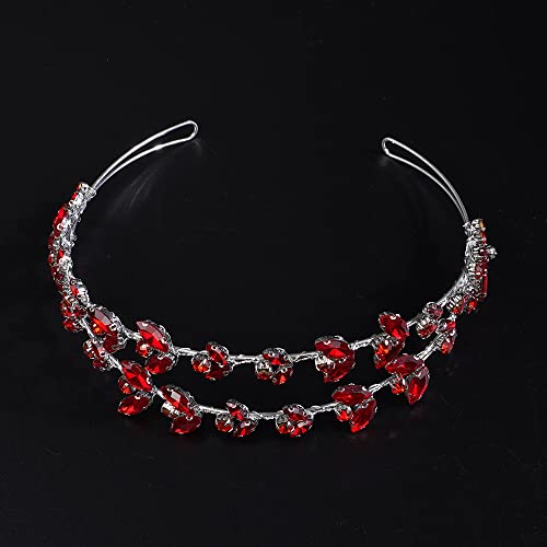 JWICOS Crystal Wedding Headband Tiara Bridal Rhinestone Headpiece Wedding Hair Accessories Tiara for Women and Brides (Red Silver) - color: Red Silver