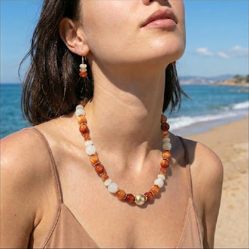 RISHEGAE Chunky Beaded Necklace for Women Boho Resin Beaded Choker Necklace Adjustable Surfer Beach Strand Necklaces Gold Handmade Acrylic Beads Jewelry Gift for Women - color: Style 2brown
