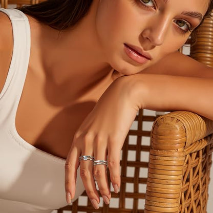 VOLUKA 4 Pcs Stainless Steel Rings for Women Set Knuckle Rings Simple Smooth Finger Stackable Rings Set Plain Band Rings for Women Men - color: White