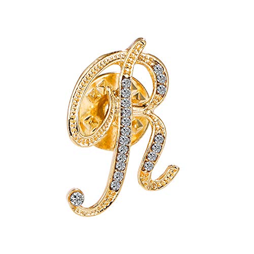 Initial Letter Brooch Pin Small Lapel Pin Tie Tack Name Personalized Gifts for Women Men Gold A-Z - style: R